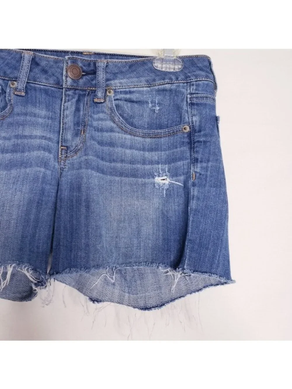 American Eagle Stretch Distressed Frayed Cutoff Denim Jean Shorts Women's Size 6